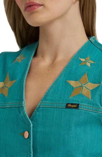 Wrangler X Lainey Wilson Embroidered Denim Vest In Green