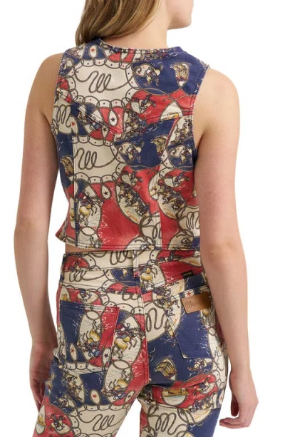 Wrangler Rodeo Print Denim Western Vest In Multi