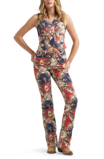 Wrangler Rodeo Print Denim Western Vest In Multi