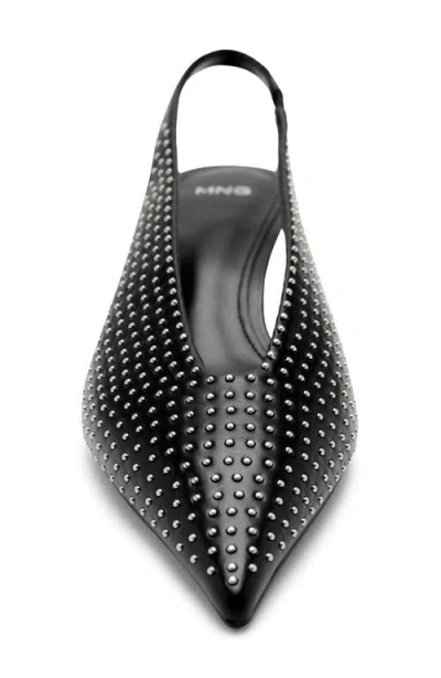 Mango Studded Pointed Toe Slingback Pump In Black