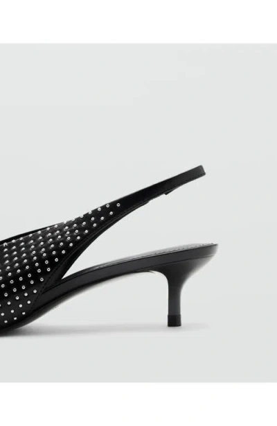 Mango Studded Pointed Toe Slingback Pump In Black