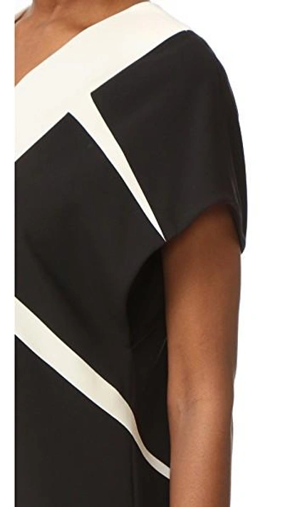 Shop Narciso Rodriguez Cap Sleeve V Neck Dress In Gesso/black