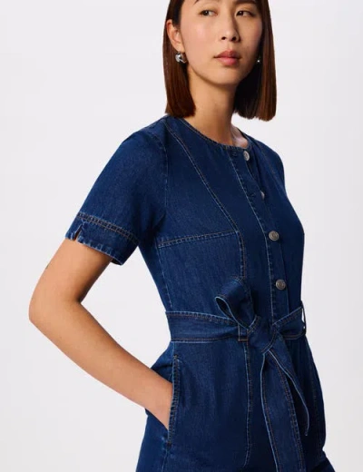Whistles Button Down Jumpsuit In Blue