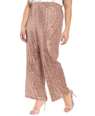 Muse Plus Size Sequin Pull On Pants In Pink