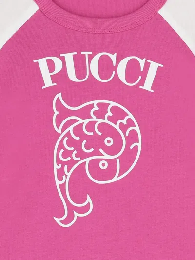 Pucci Junior Cotton Logo T-shirt In Pink