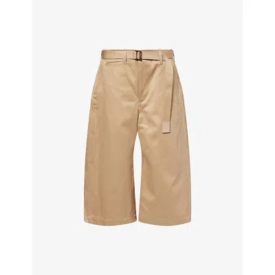 Sacai Womens Beige Wide-leg Belted Cotton Chino Shorts In Neutral