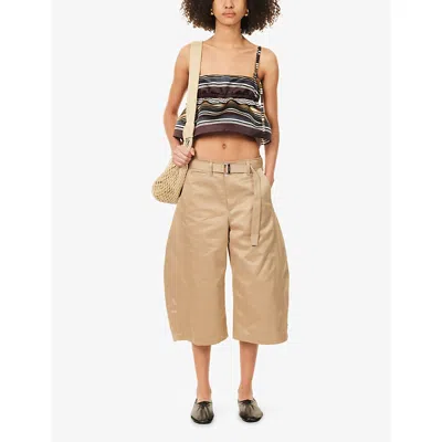 Sacai Womens Beige Wide-leg Belted Cotton Chino Shorts In Neutral