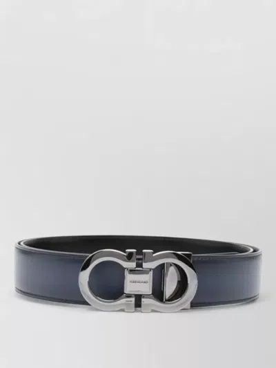 Ferragamo Navy Blue Logo Buckle Solid Belt In Blue