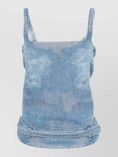 Diesel Light Blue Denim Crop Top With Square Neckline