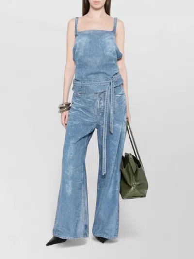 Diesel Light Blue Denim Crop Top With Square Neckline