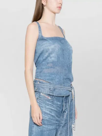 Diesel Light Blue Denim Crop Top With Square Neckline