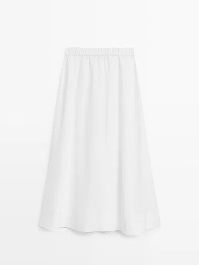 Massimo Dutti Falda Midi Fluida Con Detalle De Elástico In White