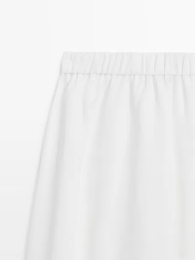 Massimo Dutti Falda Midi Fluida Con Detalle De Elástico In White