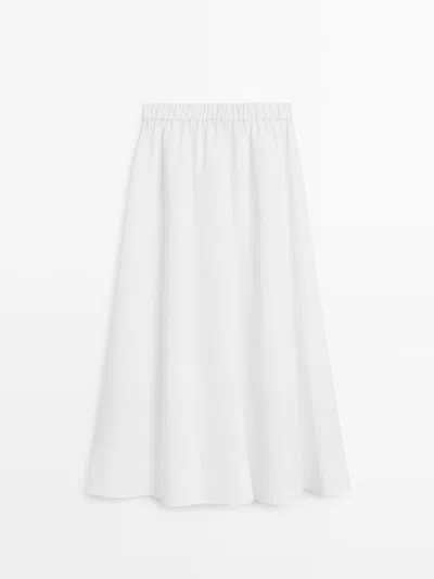 Massimo Dutti Falda Midi Fluida Con Detalle De Elástico In White
