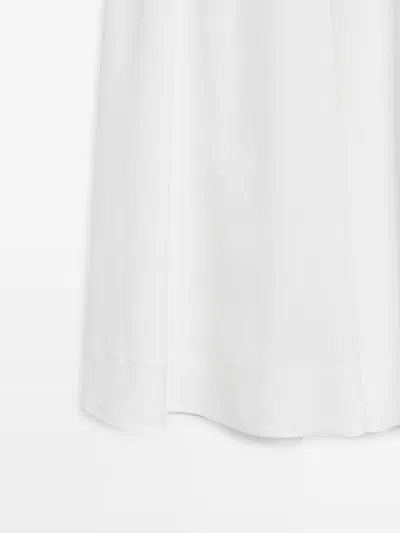 Massimo Dutti Falda Midi Fluida Con Detalle De Elástico In White