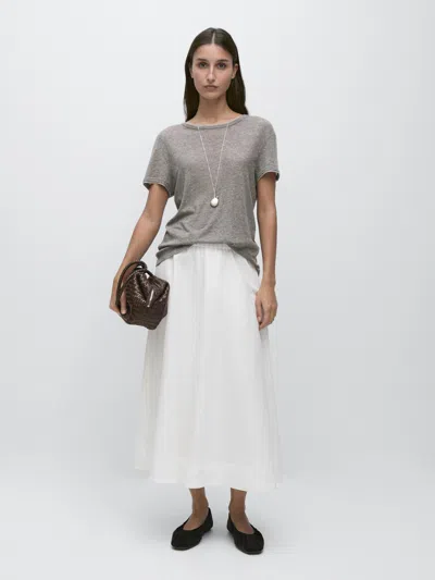 Massimo Dutti Falda Midi Fluida Con Detalle De Elástico In White