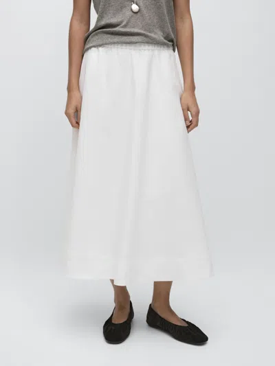 Massimo Dutti Falda Midi Fluida Con Detalle De Elástico In White