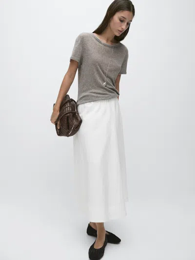 Massimo Dutti Falda Midi Fluida Con Detalle De Elástico In White