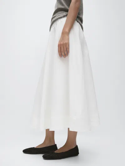Massimo Dutti Falda Midi Fluida Con Detalle De Elástico In White