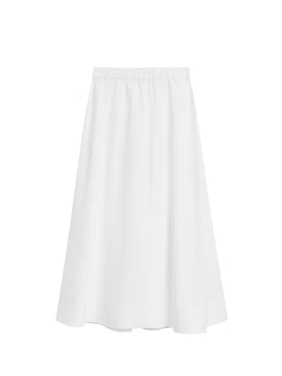 Massimo Dutti Falda Midi Fluida Con Detalle De Elástico In White