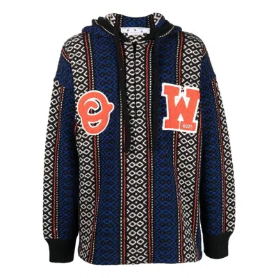 Off-white Geometric-patterned Alpaca-blend Hoodie In Blue