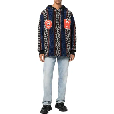Off-white Geometric-patterned Alpaca-blend Hoodie In Blue