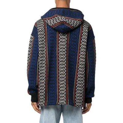 Off-white Geometric-patterned Alpaca-blend Hoodie In Blue