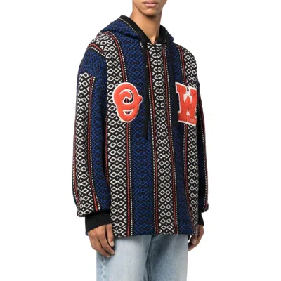 Off-white Geometric-patterned Alpaca-blend Hoodie In Blue