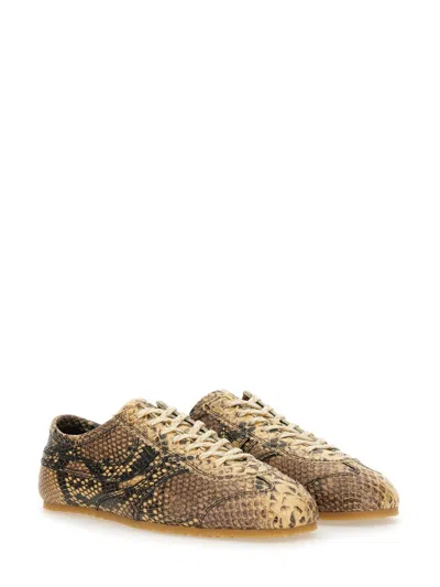 Dries Van Noten White Calf Leather Sneaker With Refined Silhouette In Multi