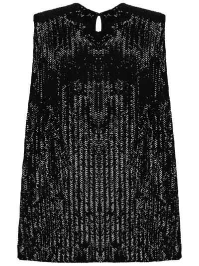 Golden Goose Sequined Mini Dress With Vertical Pattern In Black