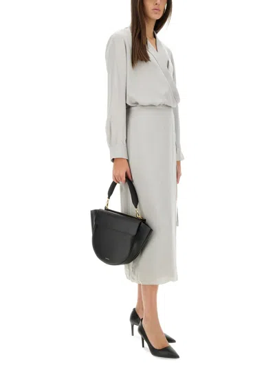 Theory Peak Lapel Wrap Blouse In Gray