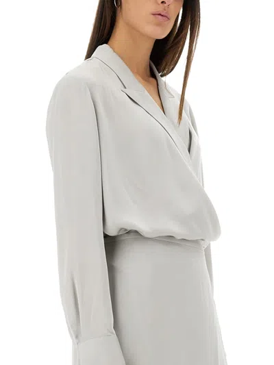 Theory Peak Lapel Wrap Blouse In Gray