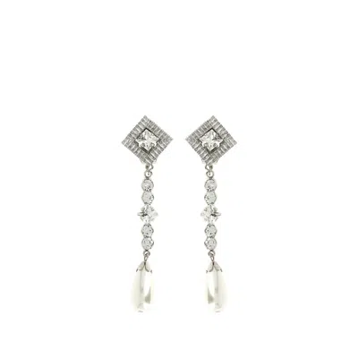 Alessandra Rich Mini Embellished Metal Earrings 10.5 Cm X 2.5 Cm In Silver