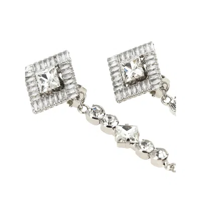 Alessandra Rich Mini Embellished Metal Earrings 10.5 Cm X 2.5 Cm In Silver