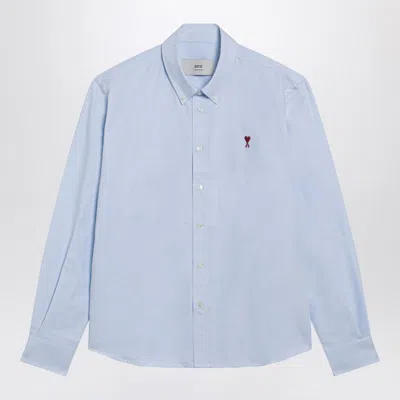 Ami Alexandre Mattiussi Adc Button-down Collar Logo-embroidered Striped Cotton Oxford Shirt In Blue