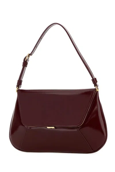 Amina Muaddi Women Burgundy Leather Ami Shoulder Bag In Burgundy