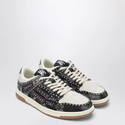 Amiri Skel Top Black Sneaker With Beads And Crystals Application And Logo On The Heel In Fabric And Cotton In Black
