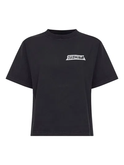 Balenciaga Medium Fit Masking Tape Logo Dry Jersey T-shirt In Black