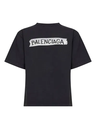 Balenciaga Medium Fit Masking Tape Logo Dry Jersey T-shirt In Black