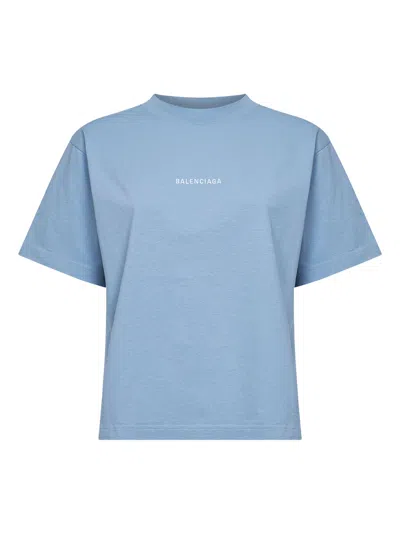 Balenciaga Logo Embroidered Cotton Jersey T-shirt In Blue