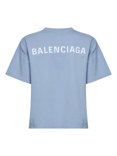 Balenciaga Logo Embroidered Cotton Jersey T-shirt In Blue