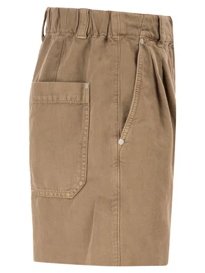 Brunello Cucinelli Baggy Shorts Pleated Front Belt Loops Pockets In Brown