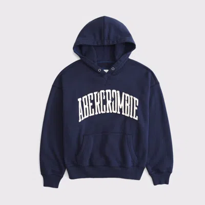 Abercrombie & Fitch Front Logo Fleece Quarter Zip Sweatshirt In Blue