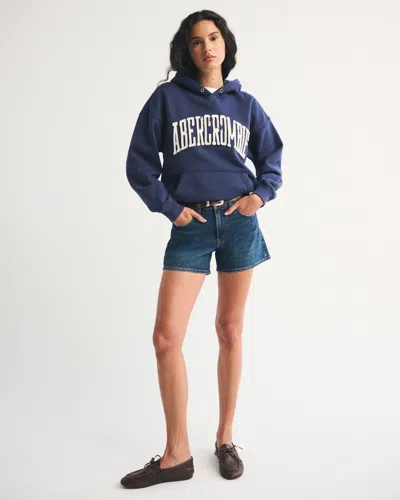 Abercrombie & Fitch Front Logo Fleece Quarter Zip Sweatshirt In Blue