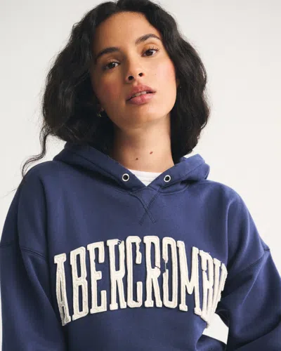 Abercrombie & Fitch Front Logo Fleece Quarter Zip Sweatshirt In Blue