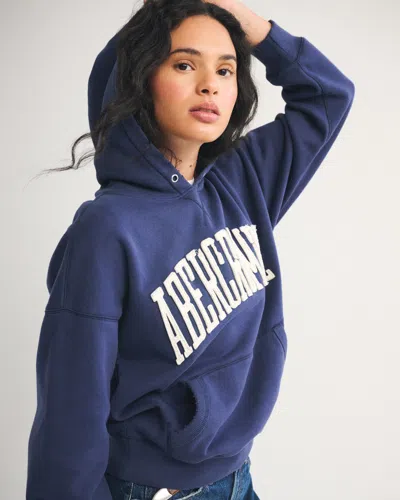 Abercrombie & Fitch Front Logo Fleece Quarter Zip Sweatshirt In Blue