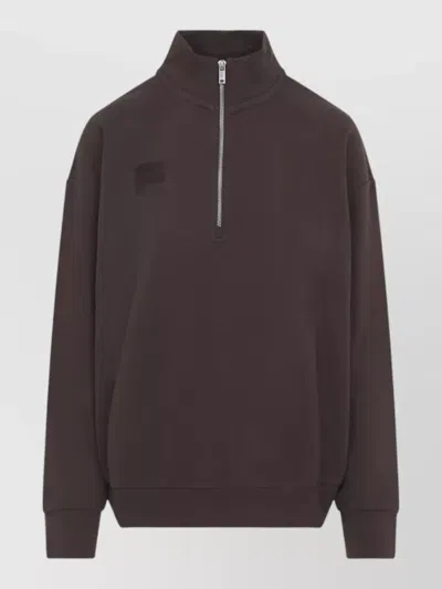 Pangaia Cotton Oversized Half Zip Sweatshirt In Brown