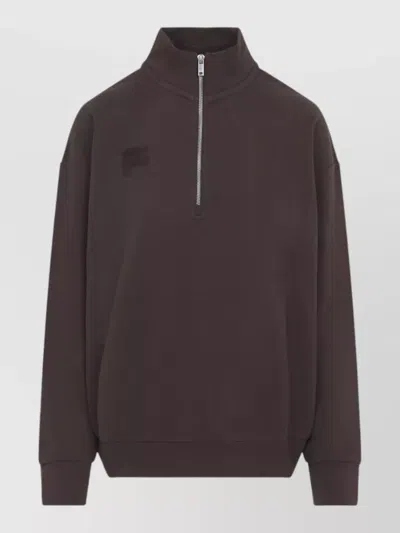 Pangaia Cotton Oversized Half Zip Sweatshirt In Brown