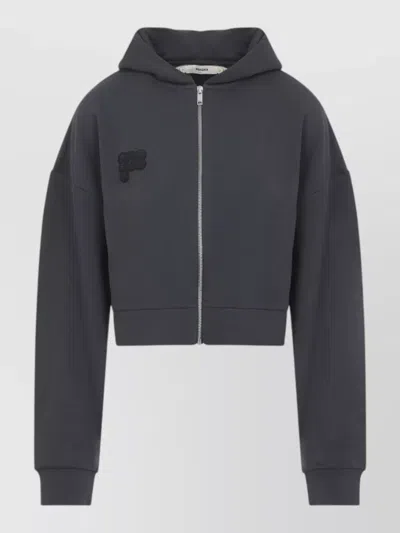 Pangaia Cotton Cropped Oversized Zip Up Hoodie In Black