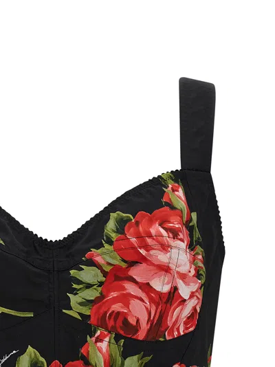 Dolce & Gabbana Top Nero In Seta Con Stampa Floreale Dolce E Gabbana In Black